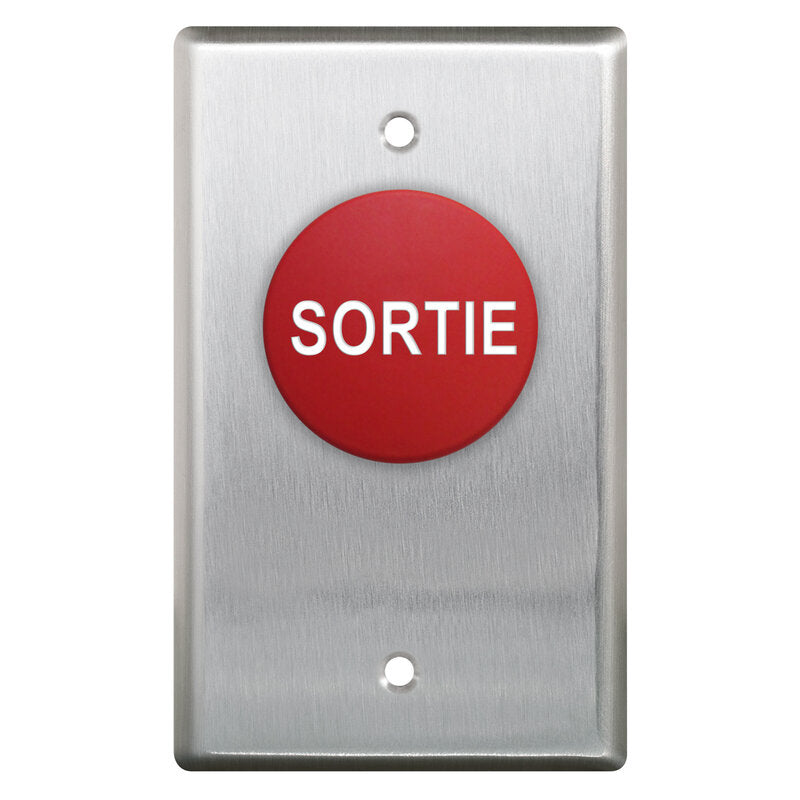 Camden Door Controls CM-420RS | Single Gang Faceplate, N/O and N/C Contacts, Red Button with SORTIE Engraved in White