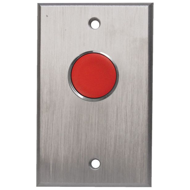 Camden Door Controls CM-7020R/7 | Red Button Single Gang Faceplate N/O N/C, "'PUSH to EXIT'" Laser Etched