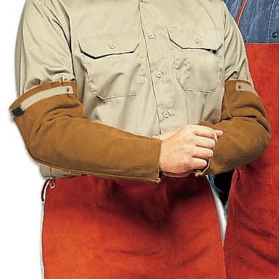 Chicago Protective Apparel 593CLBROWNIMP | Protective Apparel Leather Welder's Sleeves, 18"L, Pair