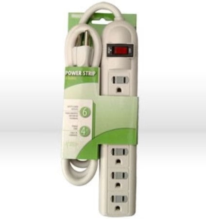 Coleman Cable 041402-88-01 | Power Strip 4ft 6 Outletswhite With Safety Covers15a Ckt Brkr Sw