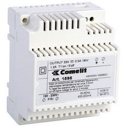 Comelit 1595 | Entrance Panel Power Supply Unit, 110 to 230 Volt AC Input, 33 Volt DC 500 Milliampere Output, 1.2 Ampere, 4-DIN Module, 71.7 MM Width x 90 MM Depth x 62 MM Height