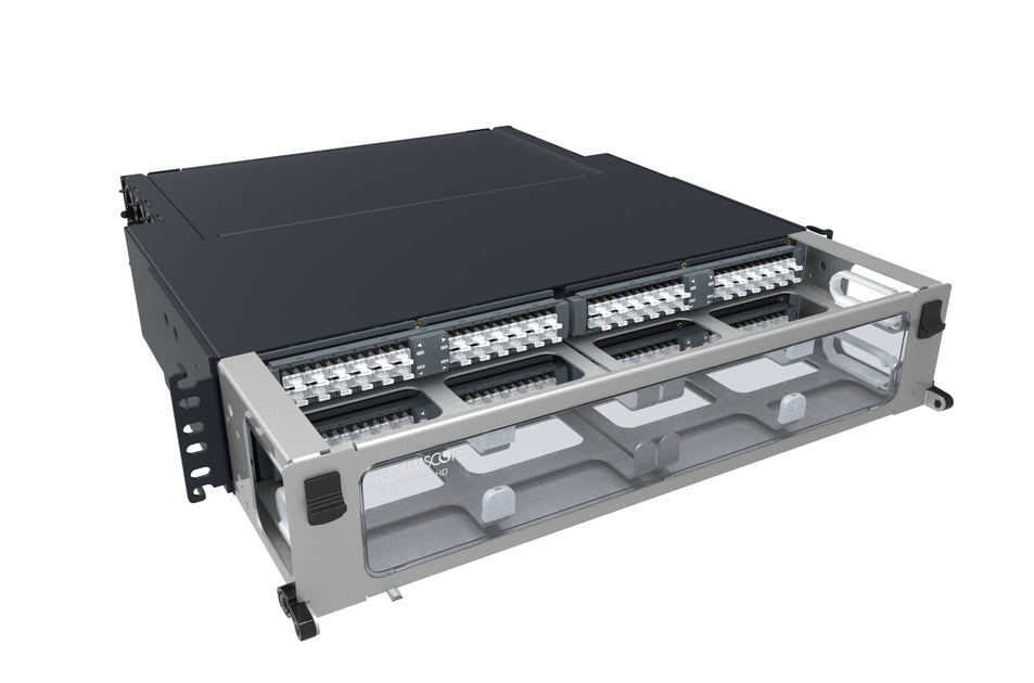 CommScope 760236407 | HD Ipatch 2U 192F-LC Distribution MPO12 ULL Module, Lazr Speed, Sliding Panel