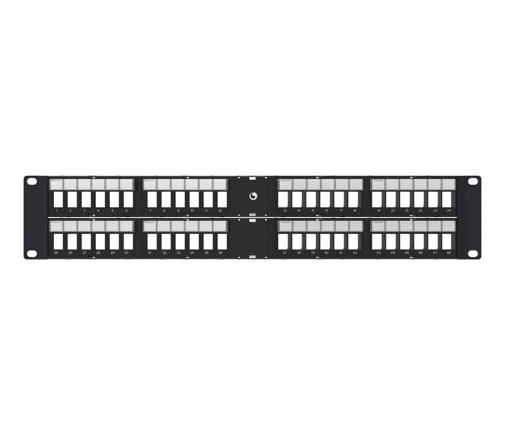 CommScope 760237043 | Unshielded Angled Discrete Distribution Module Panel, SL, 2U, 48 Port, Black