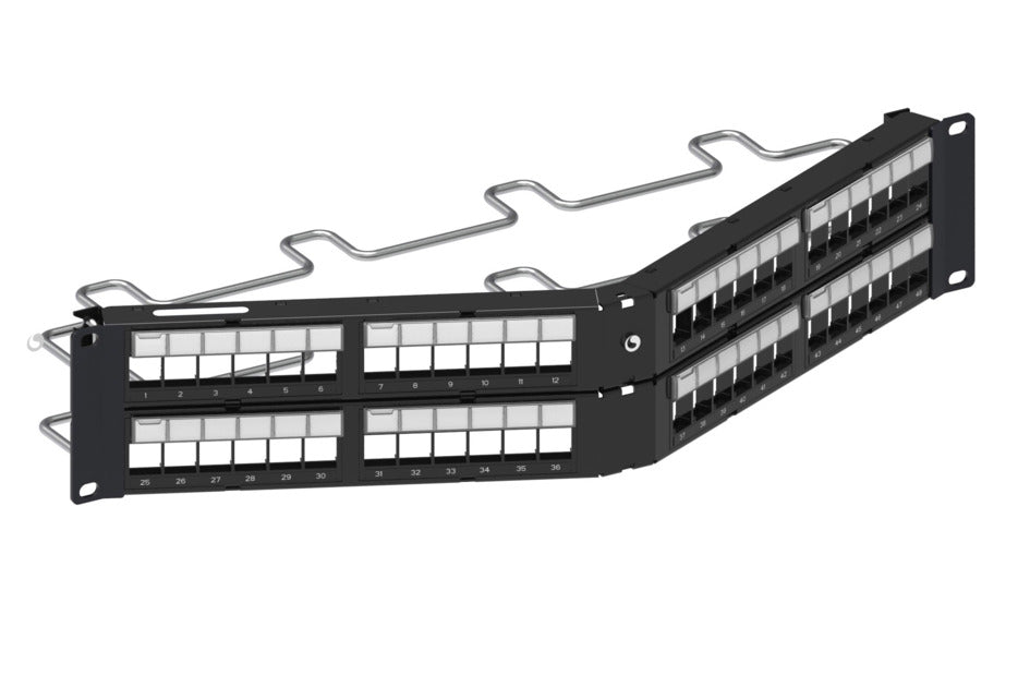 CommScope 760237043 | Unshielded Angled Discrete Distribution Module Panel, SL, 2U, 48 Port, Black