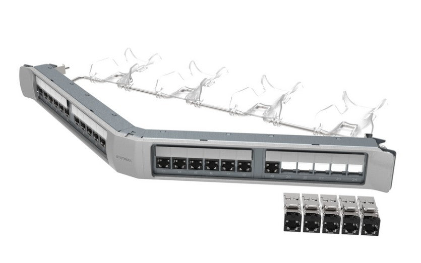 CommScope 760237064 | Systimax 360™ Gigashield X10d Shielded Angled Modular Panel, Cat 6A, 1u, 24 Port, Silver