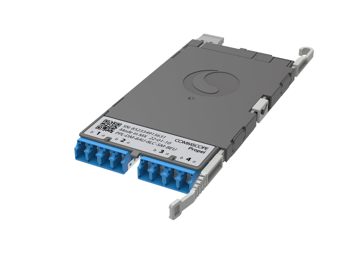 CommScope 760252334 | Propel ULL Singlemode MPO-08 Distribution Module, 4 duplex LC/UPC to 1X8f MPO/APC non-pinned, Method B Enhanced