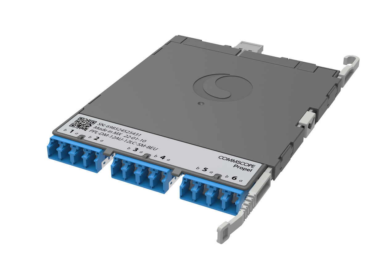 CommScope 760252345 | Propel ULL Singlemode MPO-12 Distribution Module, 6 duplex LC/UPC to 1X12f MPO/APC non-pinned, Method B Enhanced