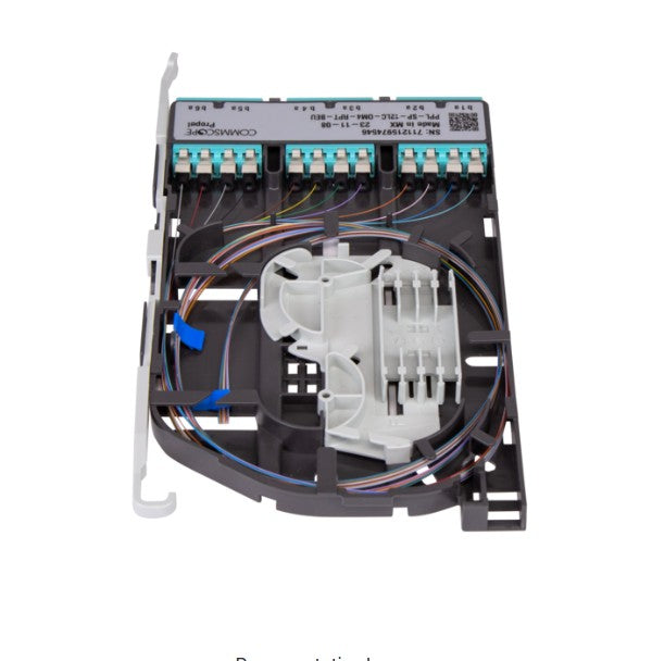 CommScope 760255080 | OM4 Splice Cassette, 12 LC, Internal Shutters, OM4 Ribbon Pigtails, UL Listed