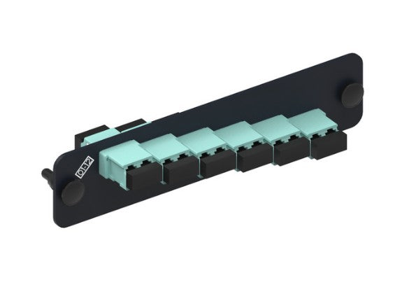 CommScope 760256756 | Adapter Pack 1000-Type, with 6 Duplex Keyed Hybrid LC Adapters, Aqua, No Shutter