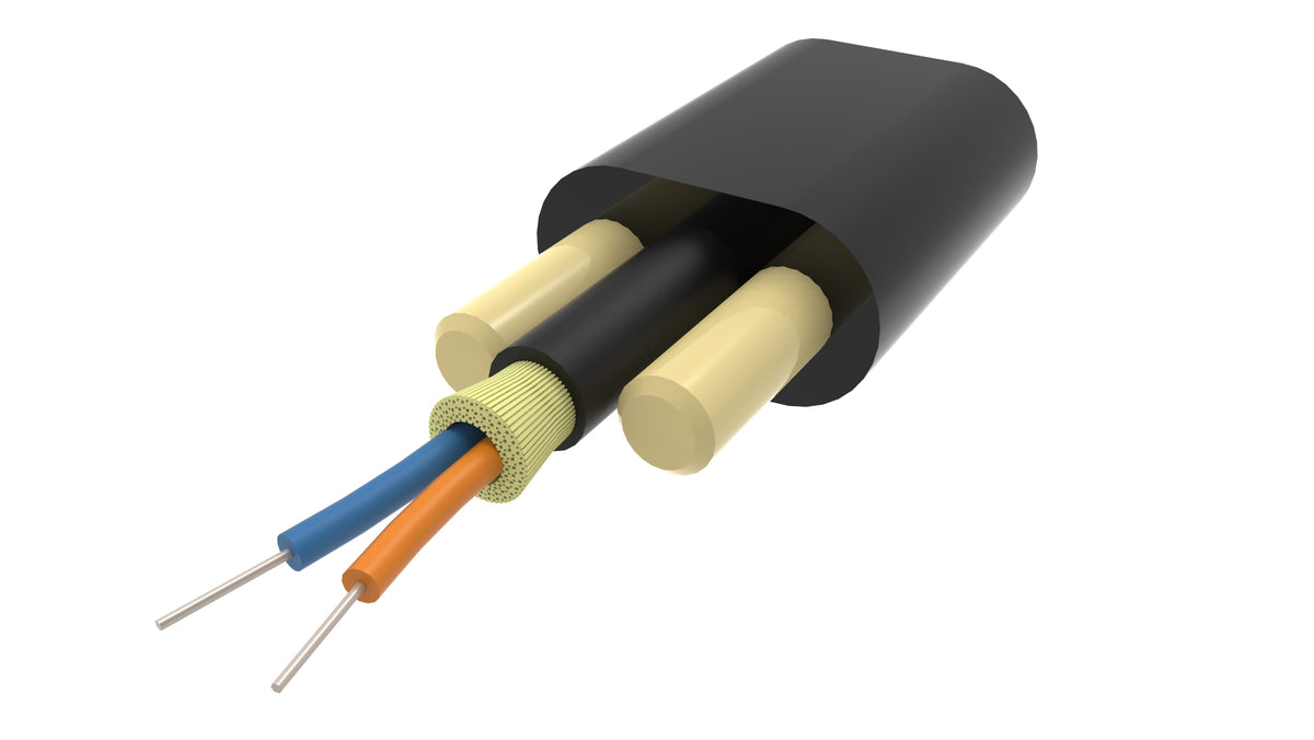 CommScope 810009421/DB | Fiber outdoor drop cable, Self-Supporting All-Dielectric, 2 fiber construction, Interconnect, Singlemode G.657.A2/B2, Gel-free, Feet jacket marking, Black jacket color