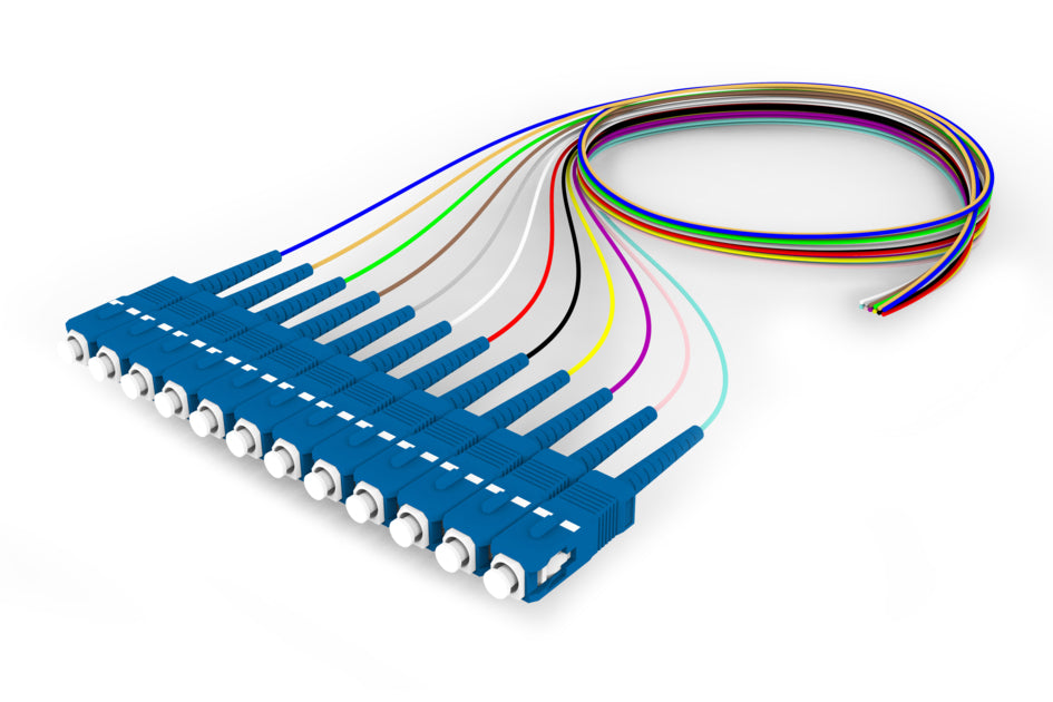 CommScope FAWSCUC0CXXF005 | Singlemode SC/UPC to Unconnectorized, Fiber Pigtail, 0.9mm Tight Buffer, 12-Fiber Kit Blue Aqua (1-12)