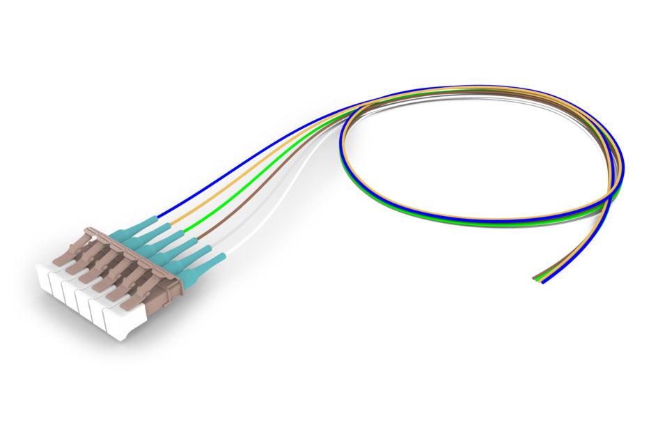 CommScope FAXLCUC0AXXF005 | Pigtail, 6 Fiber, OM4 550, LC-UC, 0.9mm Btw, Blue-White 1-6, No Breakouts, 5 Ft