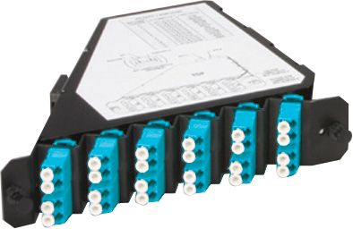 Commscope TFP-24MPLDQ2 | TFP Fiber Optic Module, MPO, 24-fiber, MPO-LC, MM, OM3, left, aqua