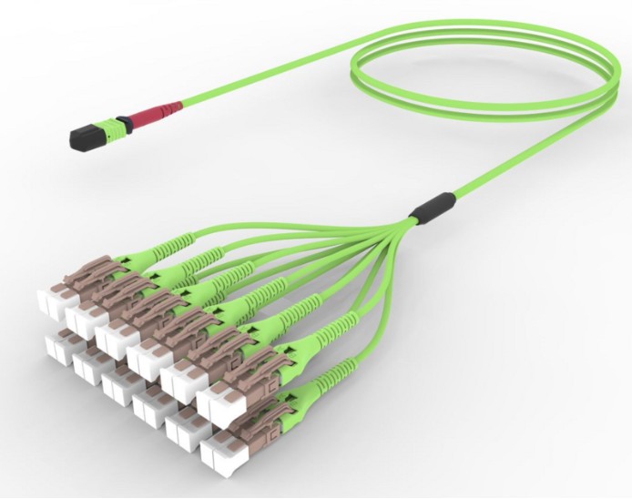 CommScope UQV2PLUHFNEF030 | Ultra Low Loss OM5 MPO24 Unpinned to LC/UPC Uniboot 24-Fiber Plenum Array Cord