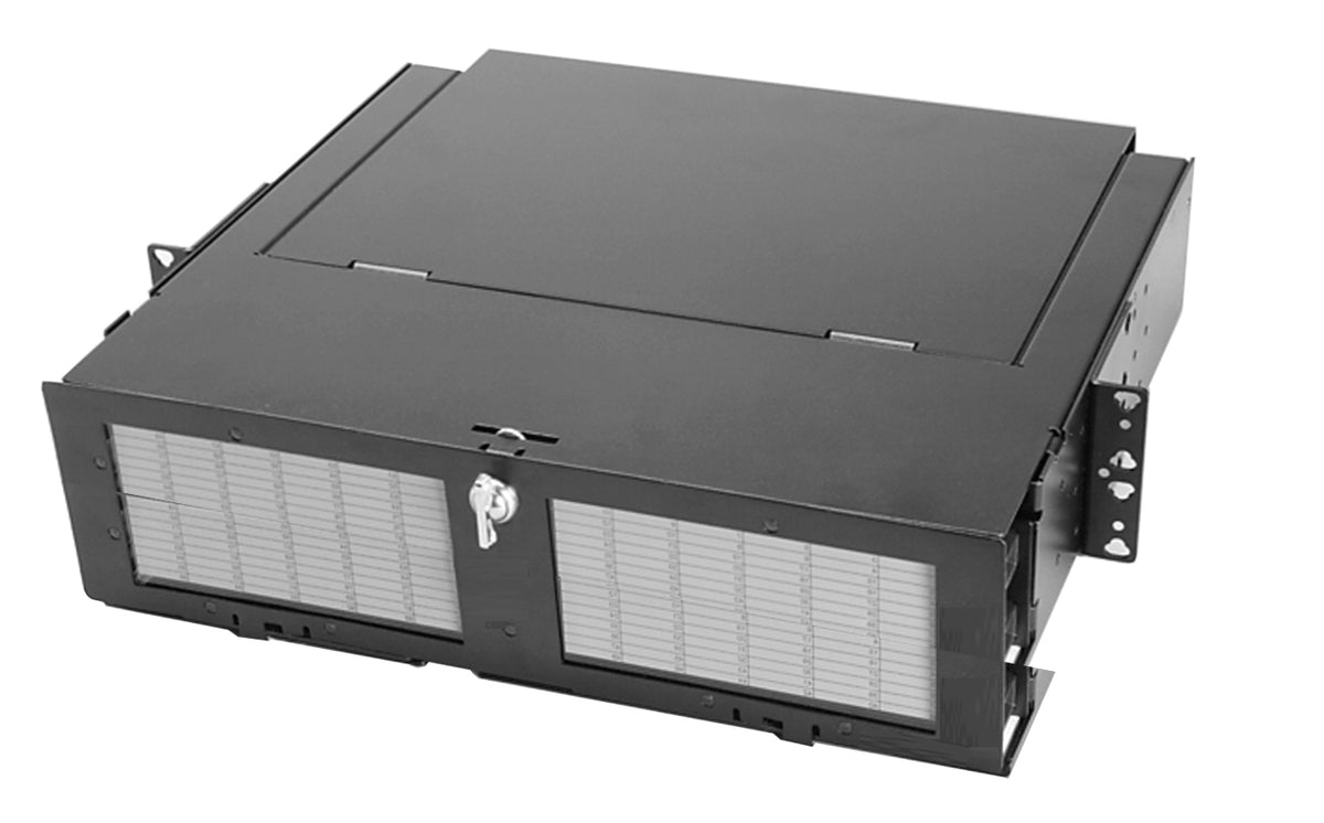 Commscope TFP-4TT00-000B | TFP Fiber Termination/Splice Panel, unloaded, termination only rack/cabinet mount panel, 4 RU, 19 in, black, T-handle latch close