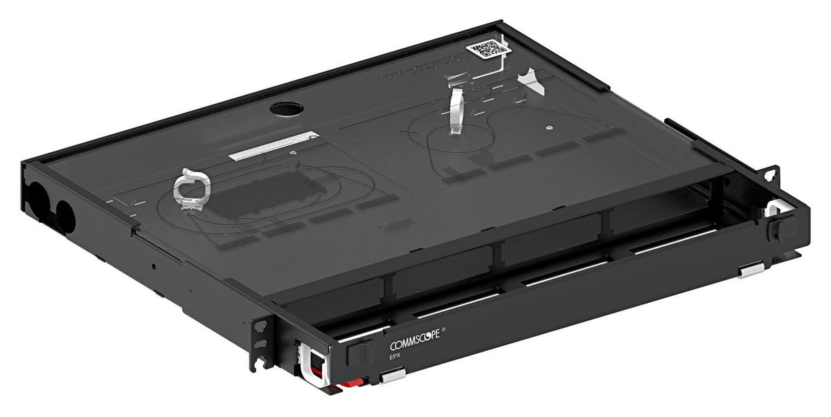 Commscope EPX-1U-MOD-ENC | EPX 1U sliding panel, accepts (4) G2 style splice cassettes, modules or adapter packs, providing up to 48 duplex LC ports