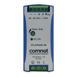 Comnet PS-DRA60-48A | 48VDC 60W DIN Rail High Temp Power Supply for PoE Applications