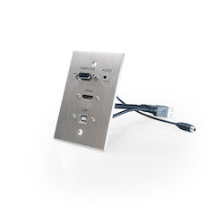 Comprehensive Connectivity WPPT-HVAB1-AC | Wall Plate Pass-Through, HDMI, VGA, USB-B to USB-A, 3.5mm Audio, Single-Gang, Aluminum with Pigtails