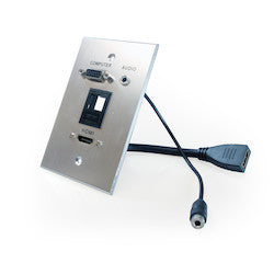 Comprehensive Connectivity WPPT-HVAK1-AC | Wall Plate Pass-Through, HDMI, VGA, 3.5mm Audio, Keystone Blank, Single-Gang, Aluminum with Pigtails