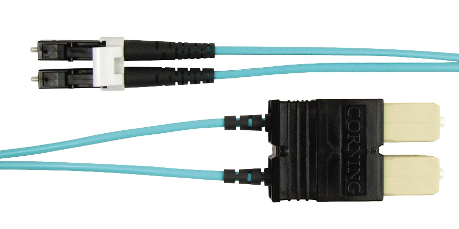 Compulink LCCSCC50+D1 | Fiber Optic Jumper, 2 Fiber, LC, SC, OM2, Aqua, 3.3 ft. (1m)