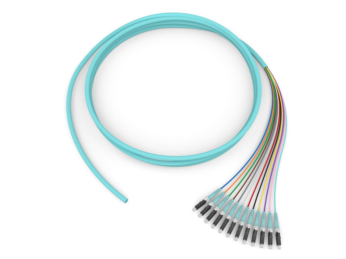 Corning 000312T8120005M | Fiber Optic Jumper, 12 F, Pigtail to LC, MIC Cable, Riser, 2.0 mm legs