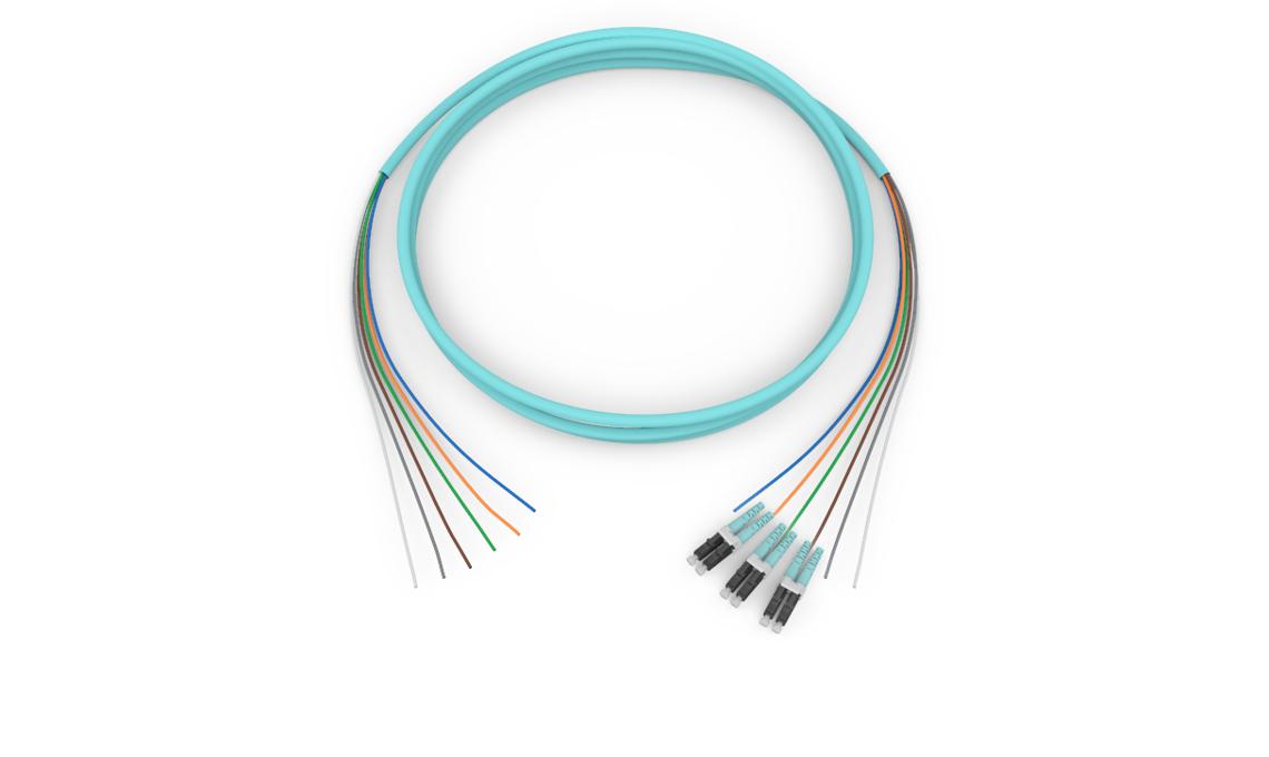 Corning 000506Q8120002M | Standard Pigtail / Standard LC Duplex MM, OM4 50um, 6F, MIC Riser, Standard Aqua Jacket 2 Meters