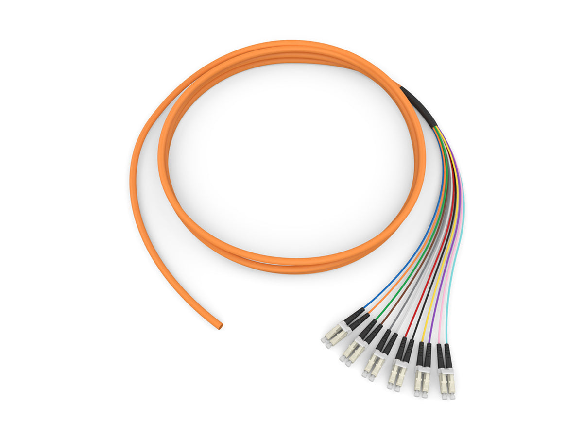 Corning 000512K8120005M | Fiber Optic Jumper, 12 F, Pigtail to LC Duplex, MIC Cable, Riser, 2.0 mm legs