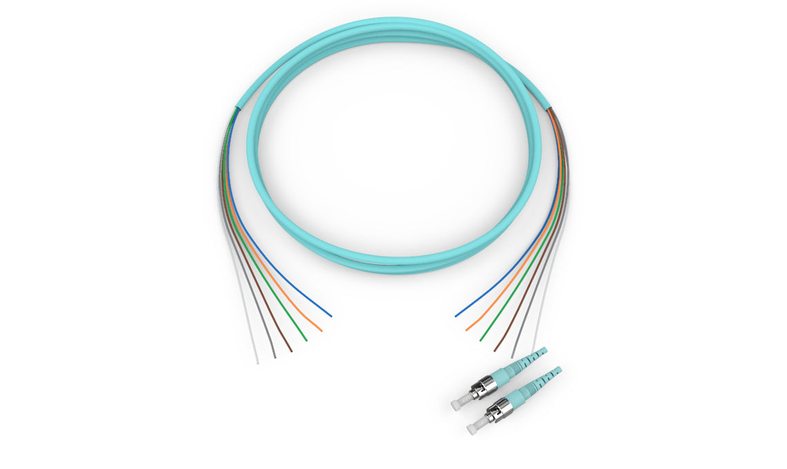 Corning 005006Q81NF003M | Standard Pigtail/Standard ST MM, OM4 50um, 6F, MIC Riser, Standard Aqua Jacket 3 Meters
