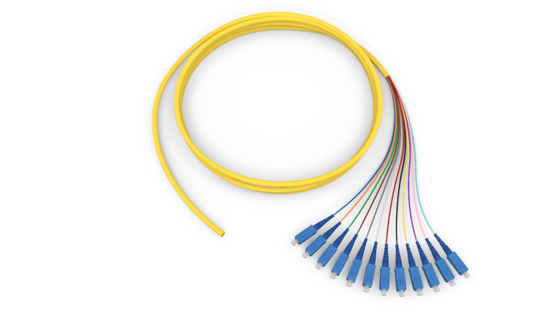 Corning 005812RJ131003M | Standard Pigtail / Standard SCUPC Simplex SM, SMF, 12F, Ribbon Interconnect Riser, Standard Yellow Jacket 3 Meters
