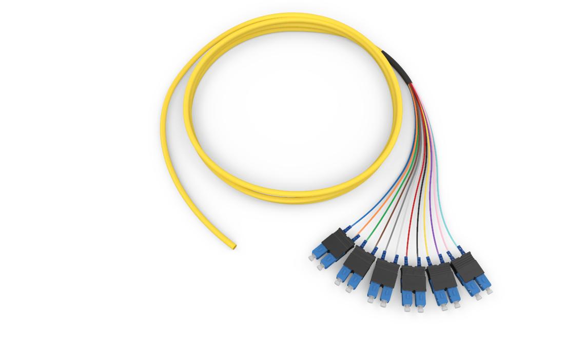 Corning 007212R8120002M | Standard Pigtail / Standard SCUPC Duplex SM, SMF, 12F, MIC Riser, Standard Yellow Jacket 2 Meters