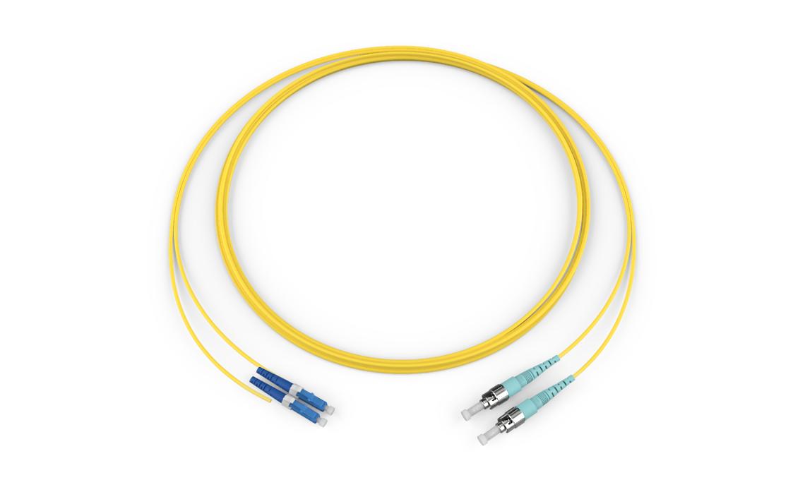 Corning 026102R5120005M | Standard LCUPC Simplex SM / Standard ST SM, SMF, 2F, Zipcord Riser, Standard Yellow Jacket 5 Meters