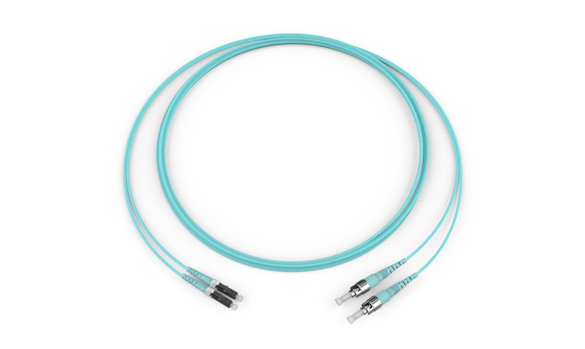Corning 035002T5120005F | Standard LC Simplex MM / Standard ST MM, OM3 50um, 2F, Zipcord Riser, Standard Aqua Jacket 5 Feet