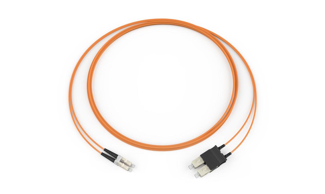 Corning 055702K5120015F | Standard LC Duplex MM / Standard SC Duplex MM, OM1 62.5um, 2F, Zipcord Riser, Standard Orange Jacket 15 Feet