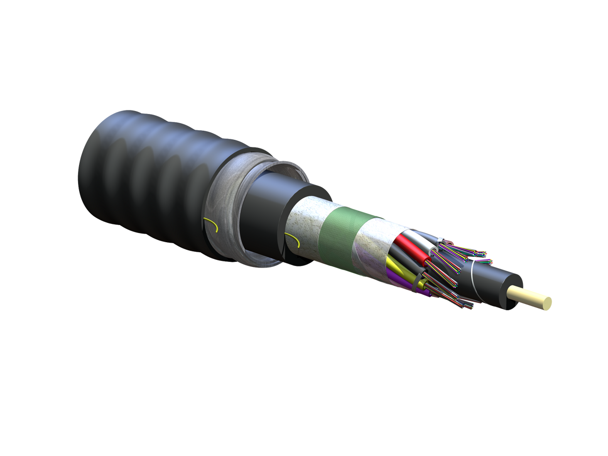 Corning 144EUZ-T4101DAN | Industrial LSZH Tray-Rated, Loose Tube, Gel-Free, Interlocking Armored Cable