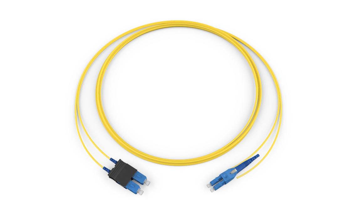 Corning 727802GD120001M | Standard SCUPC Duplex SM / Standard LCU Uniboot SM, SMF Ultra, 2F, DFX 250 Riser, Standard Yellow Jacket 1 Meters