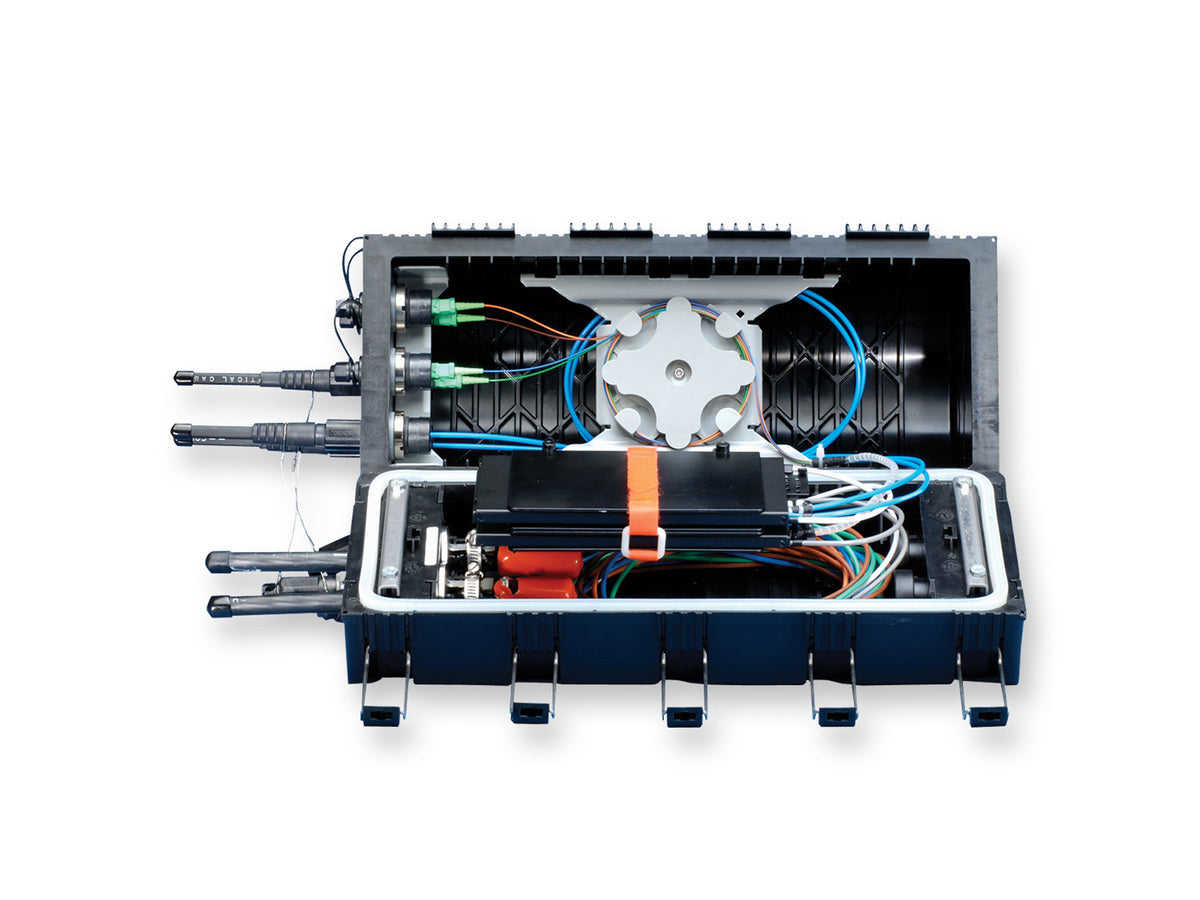 Corning UCA4-066CP-W-2B | OptiSheath Sealed Terminal, UCA Series 6 OptiTap Connector Adapters, 6 Pigtails, 2 Mechanical Ports, Wall Bracket