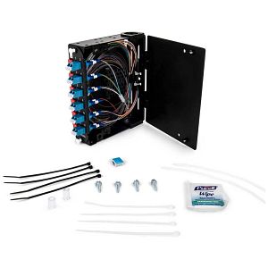 Corning SPHCS12A9-P00RE | Fiber Splice, Metal, SPH Pig Tail Cassette, 12-Fiber, Singlemode - OS2, LC Duplex, Black/Blue, 6.24 H x 5.46 W x 1.95 D in.