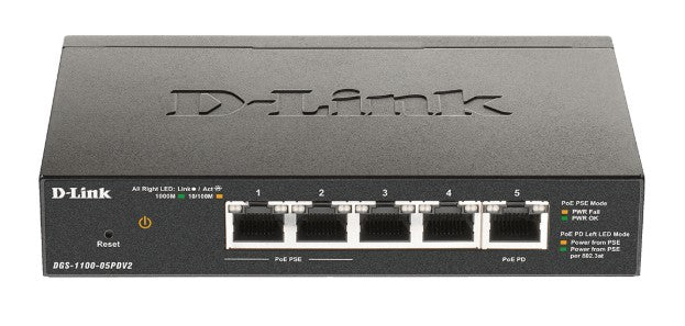D-Link Systems Inc DGS-1100-05PDV2 | 5-Port Gigabit PoE Smart Managed Switch and PoE Extender