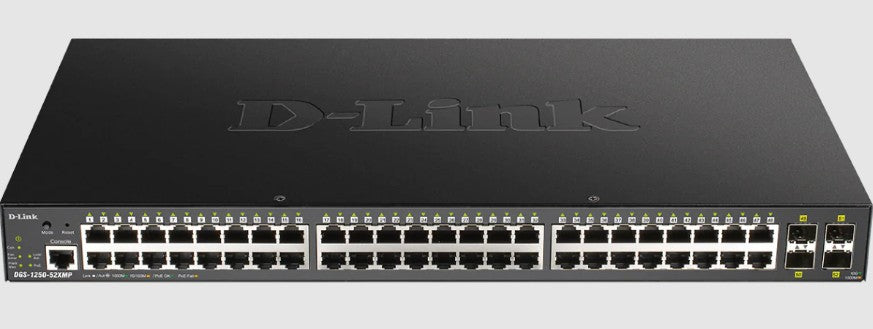 D-Link Systems Inc DGS-1250-52XMP-6KV | 52-Port Gigabit Smart Managed PoE+ Switch, 48 PoE+ Ports (370W) + 4 10G SFP+ Ports