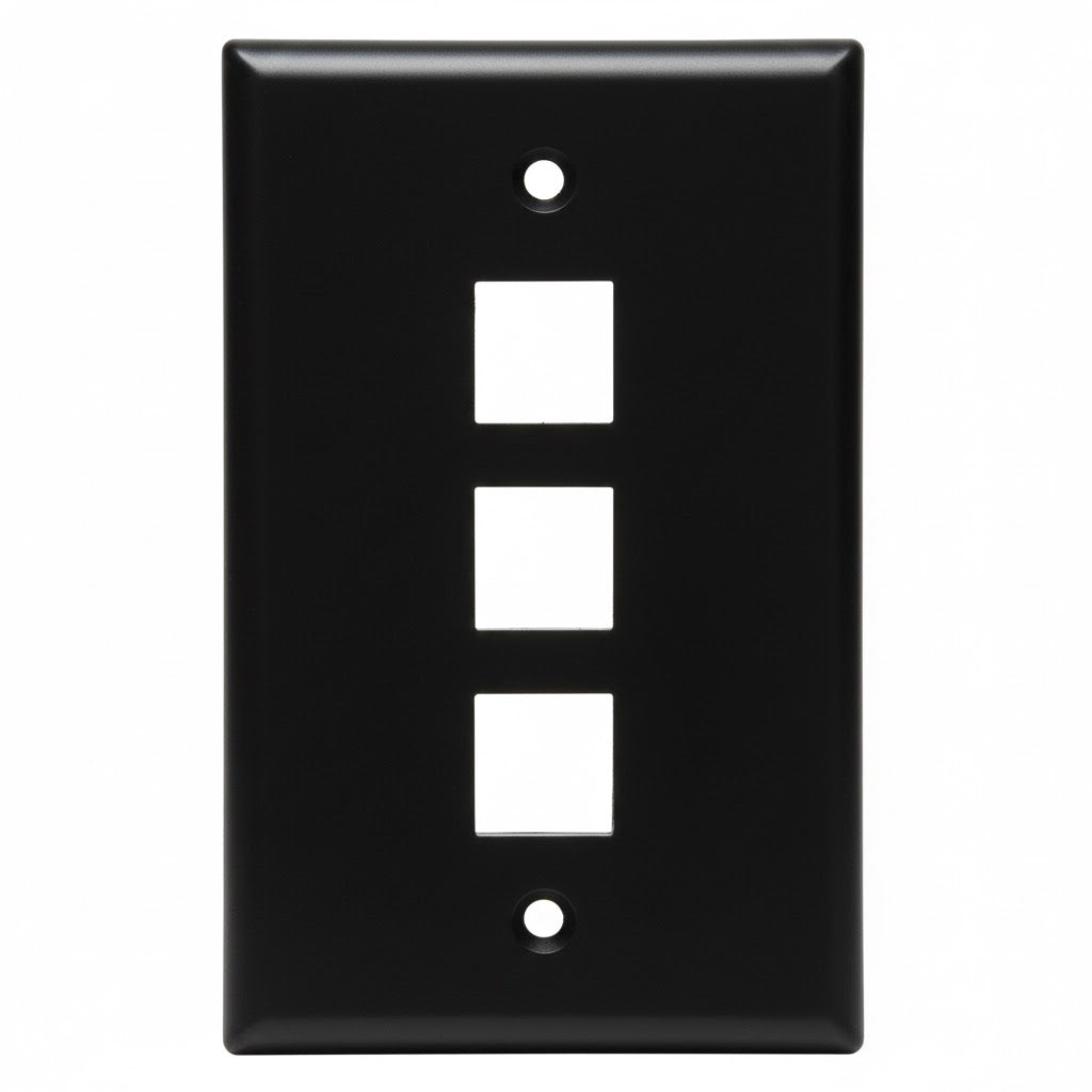 Datacomm Electronics 20-3013-BK | Keystone Plate, 3-Port Mid-Size, Black, UL