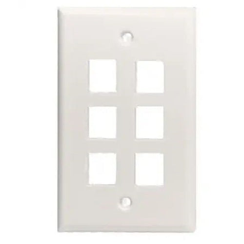 Datacomm Electronics 20-3016-WH | Keystone Plate, 6-Port Mid-Size, White, UL