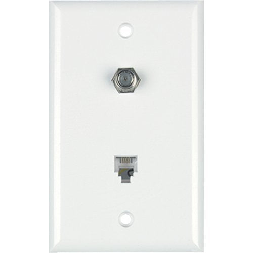 Datacomm Electronics 40-1512 | Color-Rite Combination Phone/Coax Plate, Standard Size, White