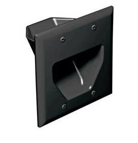 Datacomm Electronics 45-0002-BK | 2 Gang Recessed Low Voltage Cable Plate, Black