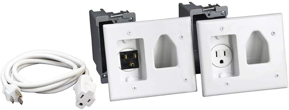 Datacomm Electronics 45-0023-WH | Recessed Pro-Power Kit with Straight Blade Inlet, White