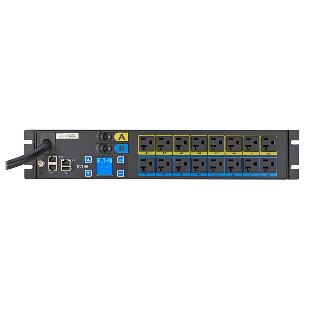 Eaton Power Quality EMIU05-10 | Metered Input PDU, 1Ph, 2U, L5-30P Input, 10 Ft Cord, 2.88 KW, 24A, 100-127V, 16 Outlets (16) 5-20R