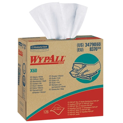 Essendant Receivables KCC34790CT | Kimberly-Clark WypAll X60 Wipers Pop-Up Box, 9.1" X 16.8", 126/Box