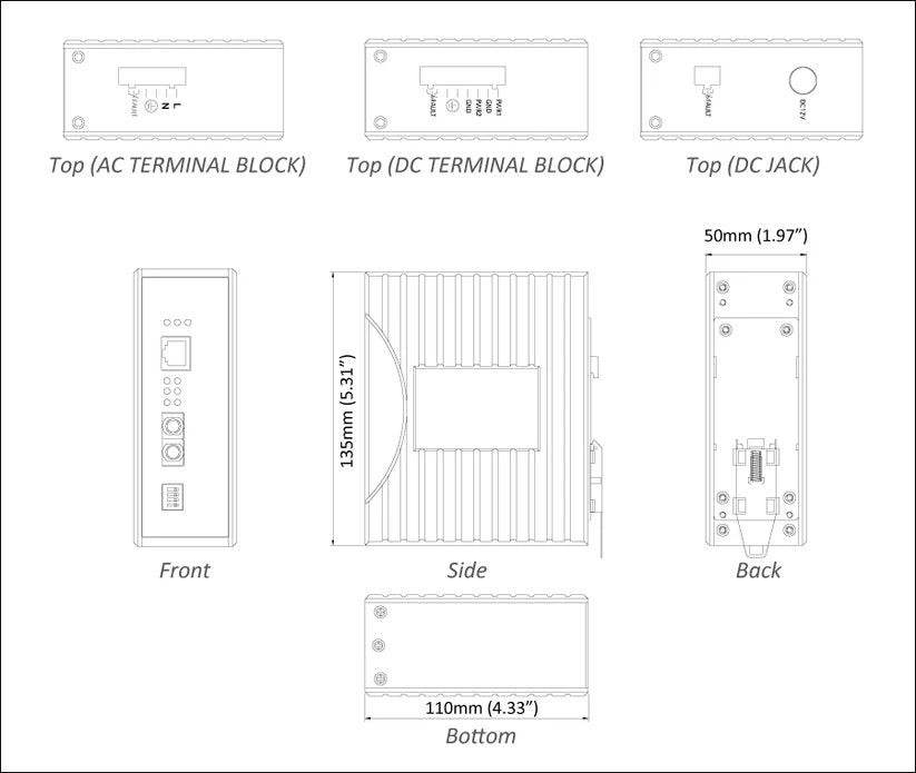 Etherwan Systems EL900-A-C-1-A | Hardened Media Convertor - 2Km, Multi Mode (ST) - 1310nm, 10-48VDC (DC Terminal Block)