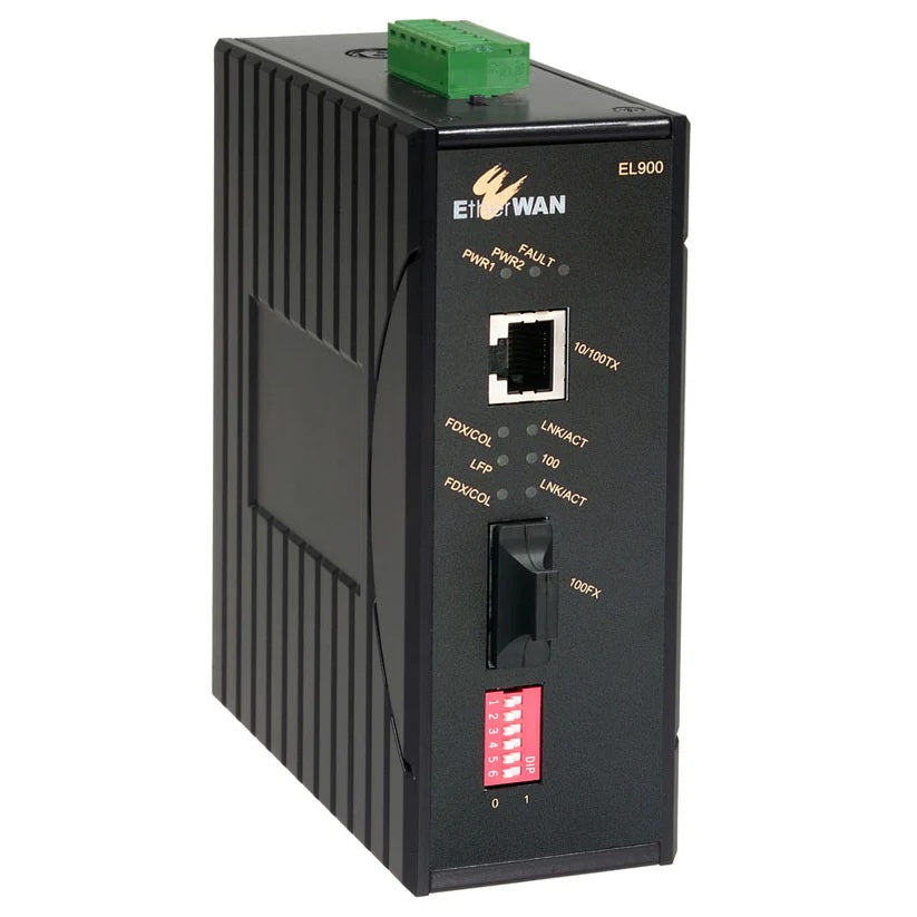 Etherwan Systems EL900-A-C-1-A | Hardened Media Convertor - 2Km, Multi Mode (ST) - 1310nm, 10-48VDC (DC Terminal Block)