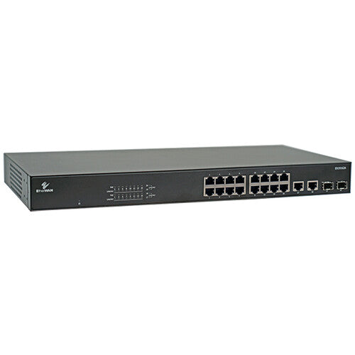Etherwan Systems EX19162A | Unmanaged 16-Port Gigabit PoE Ethernet Switch with 2-Port SFP and 2-Port RJ45