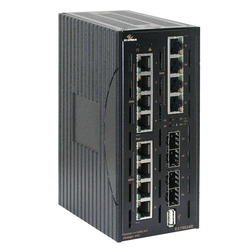 Etherwan Systems EX78934R-0VB | Hardened Managed 16-Port Gigabit PoE Ethernet Switch